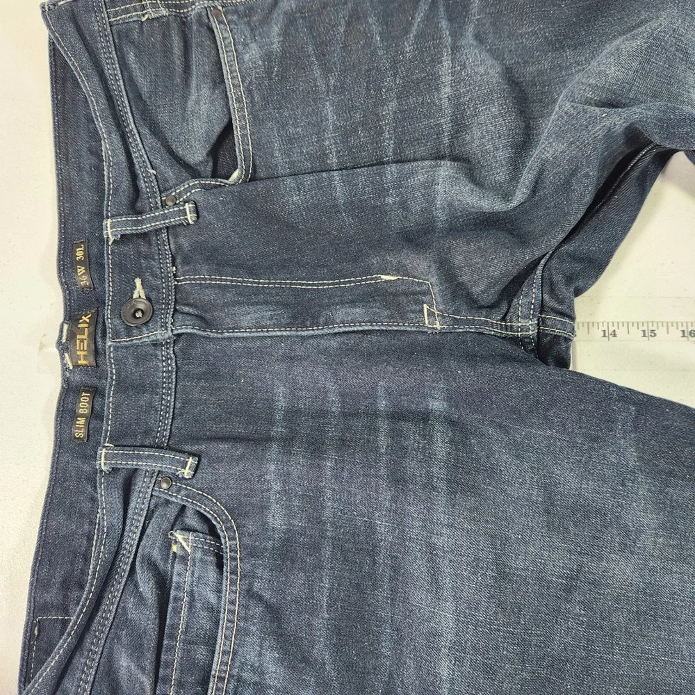 Helix‎ Mens Slim Bootcut Jeans Dark Wash Denim 36W 30L 100 Cotton 12413
